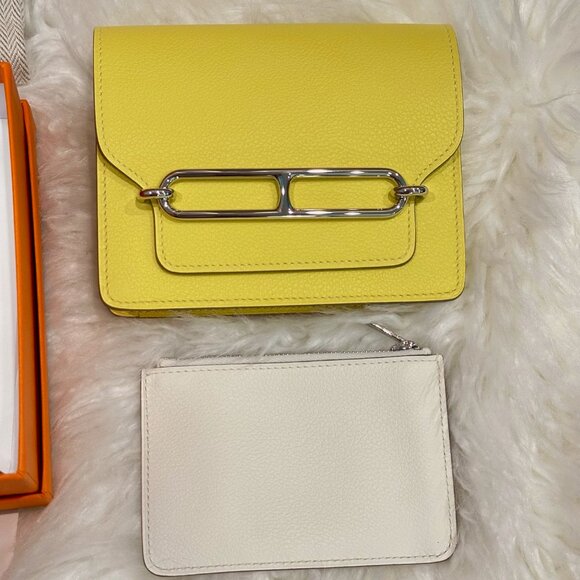 NIB Hermes Roulis Slim Wallet Evercolor Leather Lime Yellow PHW with Receipt - Picture 4 of 11